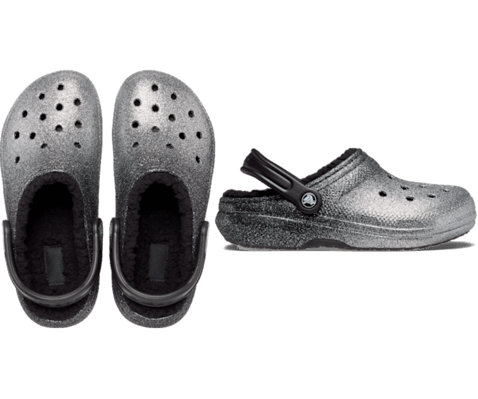 Crocs Classic Glitter Lined Clog Black-Silver