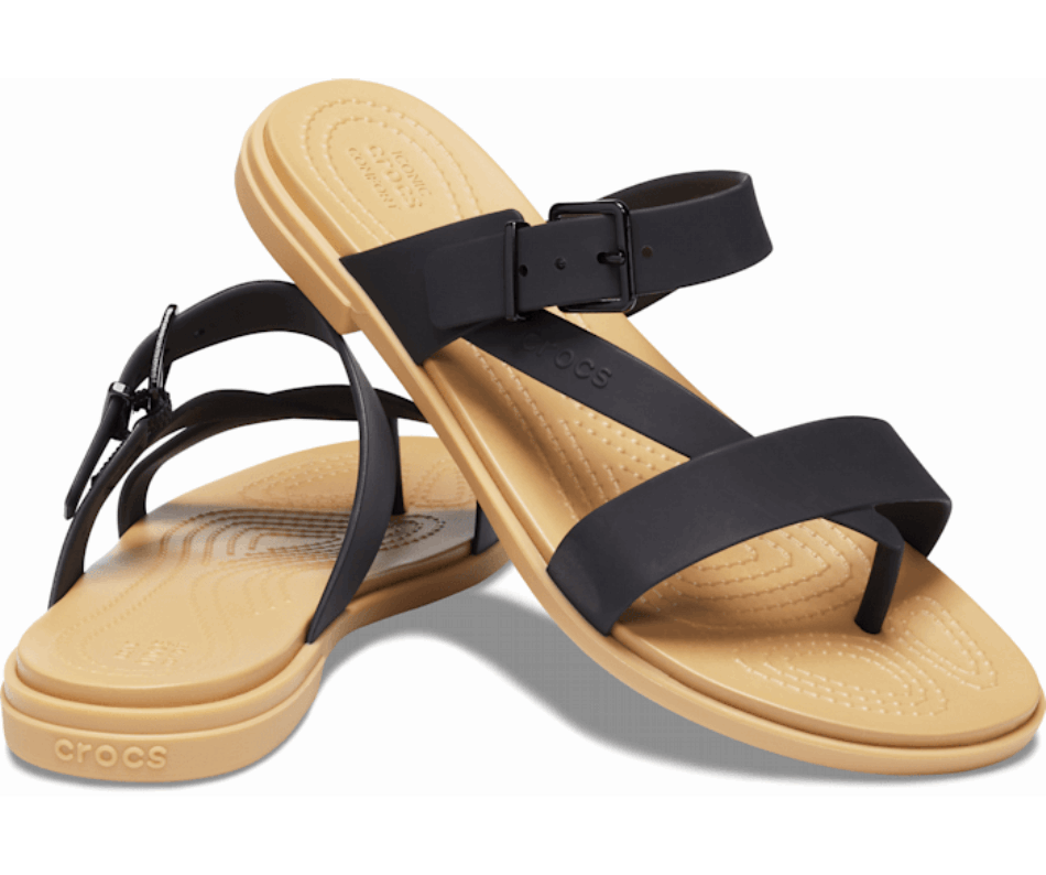 Crocs Women's  Tulum Toe Post Sandal Black-Tan