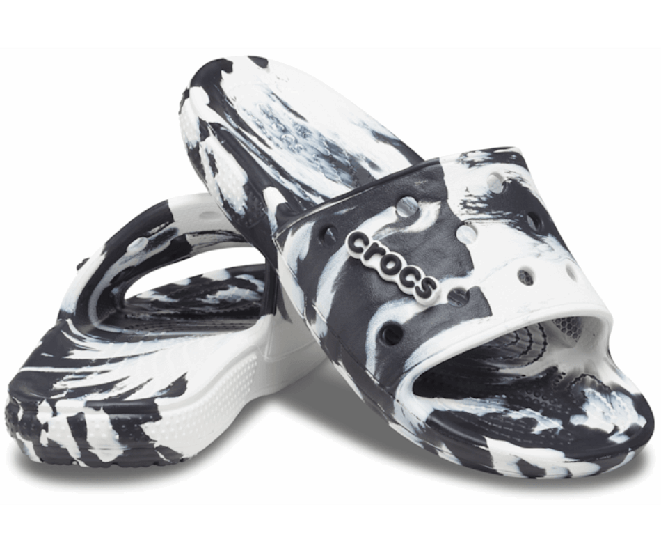 Crocs Classic Marbled Slide White-Black