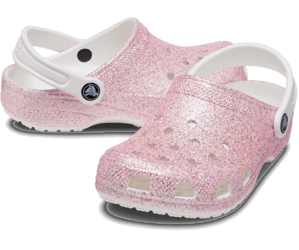 Crocs Kids' Classic Glitter Clog White-Rainbow