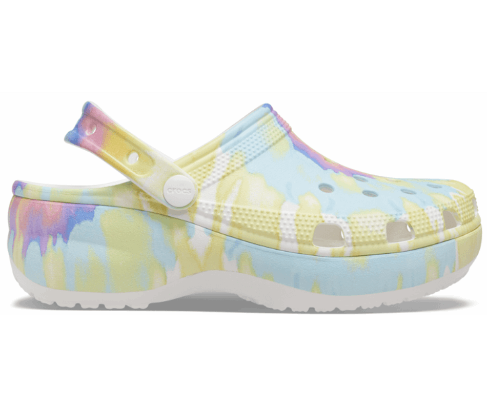 Crocs Women's Classic Platform Tie-Dye Graphic Clog White-Multi
