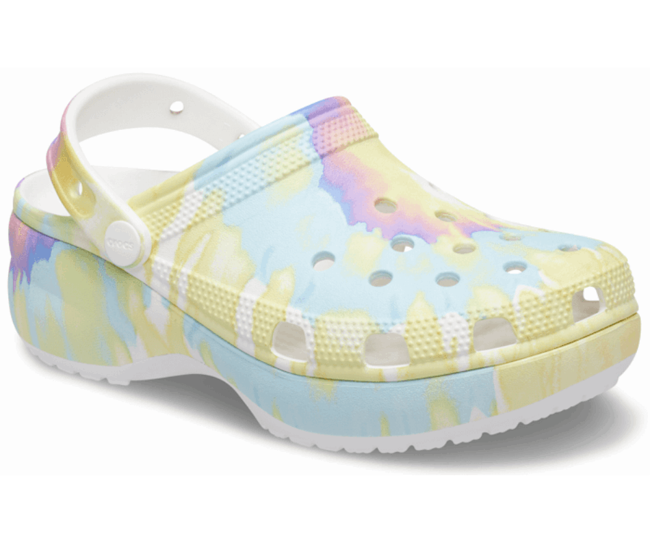 Crocs Women's Classic Platform Tie-Dye Graphic Clog White-Multi