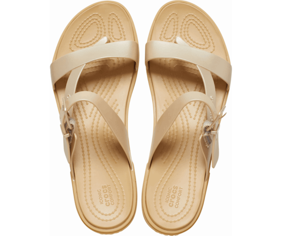 Crocs Women's  Tulum Metallic Toe Post Sandal Metallic Champagne