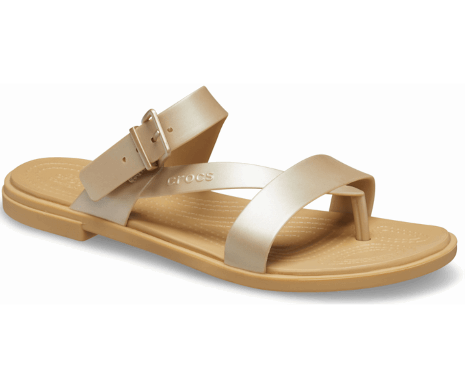 Crocs Women's  Tulum Metallic Toe Post Sandal Metallic Champagne