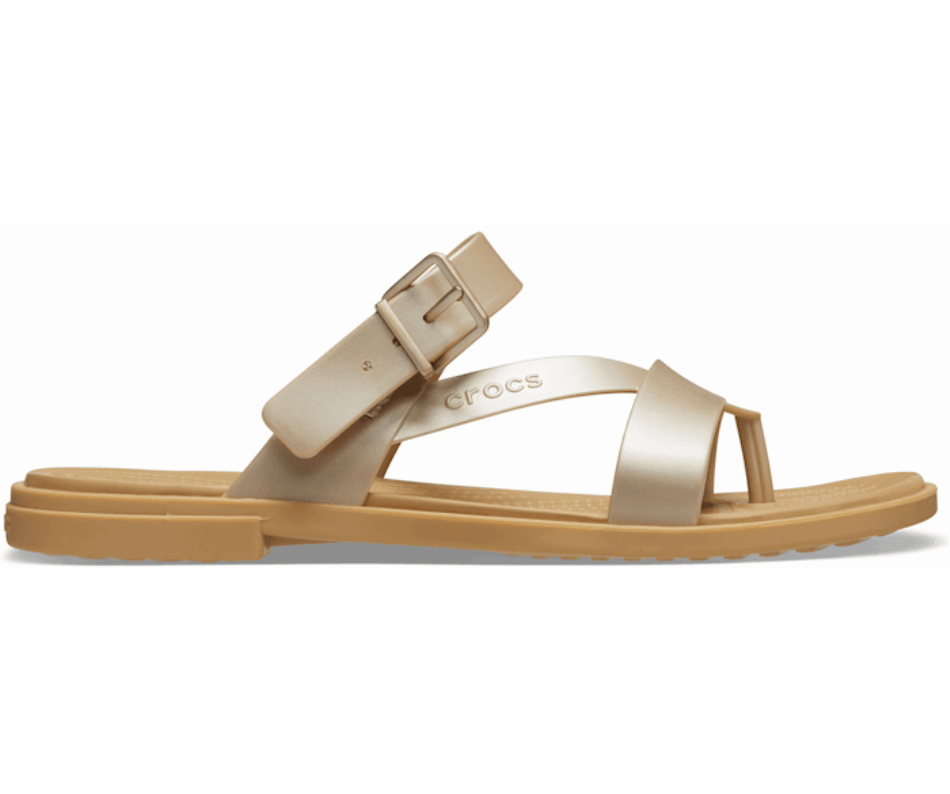 Crocs Women's  Tulum Metallic Toe Post Sandal Metallic Champagne