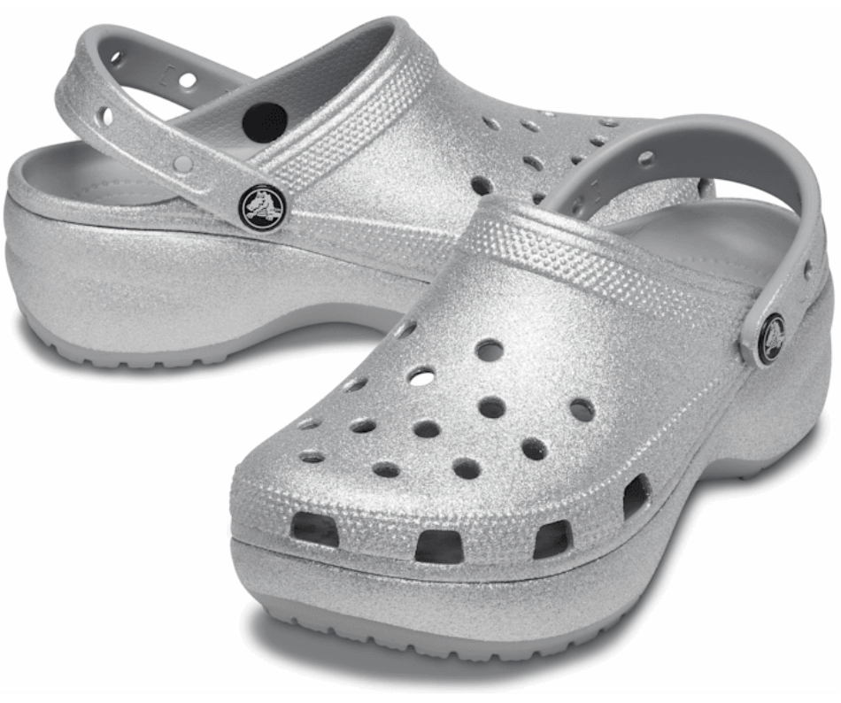 Crocs Women's Classic Platform Glitter Clog Silver