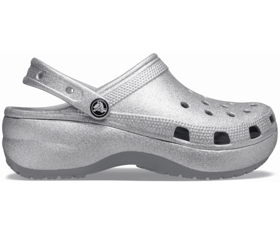 Crocs Women's Classic Platform Glitter Clog Silver
