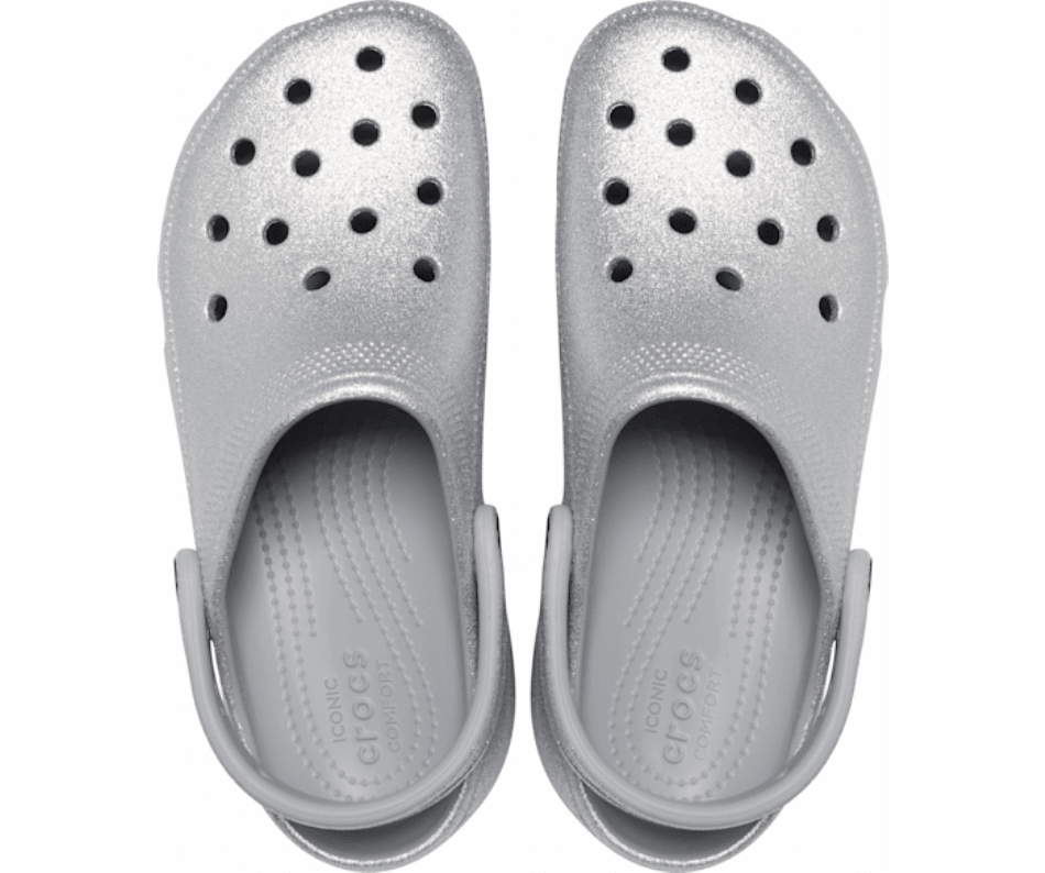 Crocs Women's Classic Platform Glitter Clog Silver