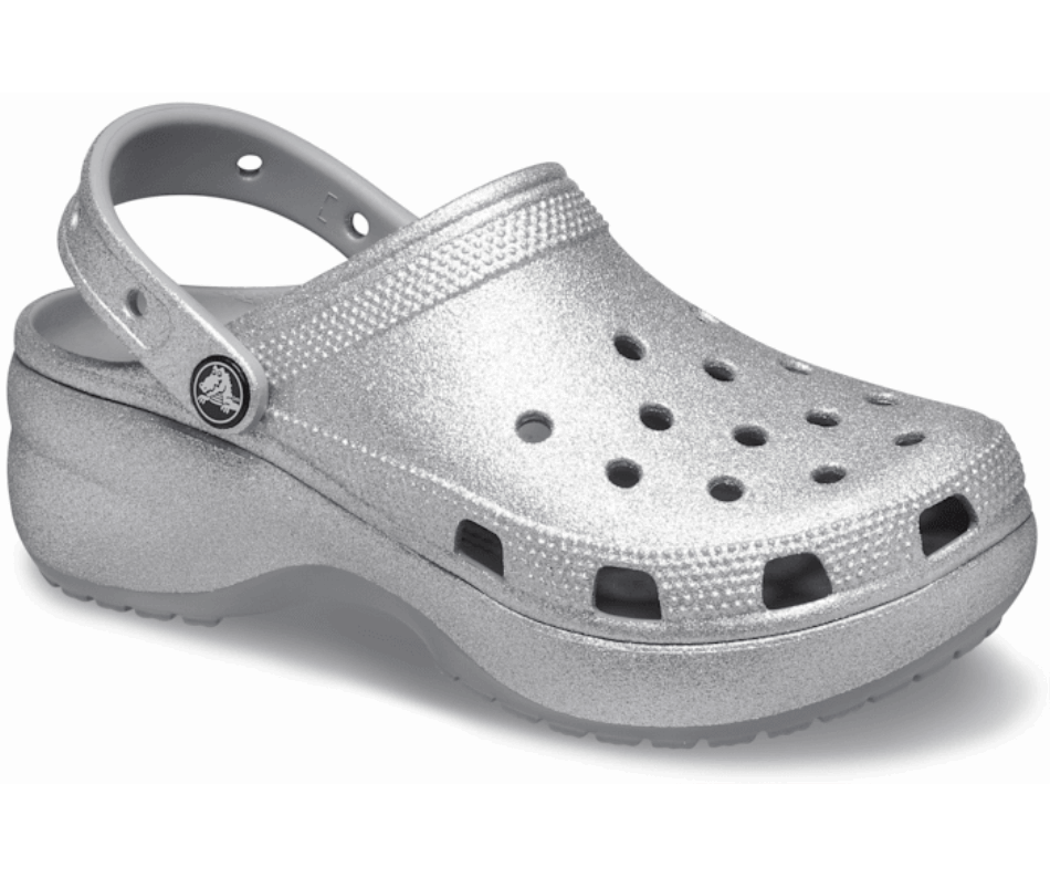 Crocs Women's Classic Platform Glitter Clog Silver