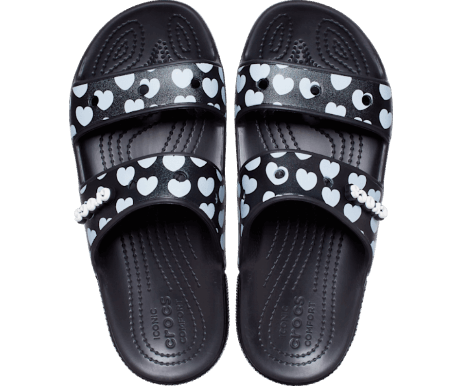Crocs Classic Heart Print Sandal Black-White