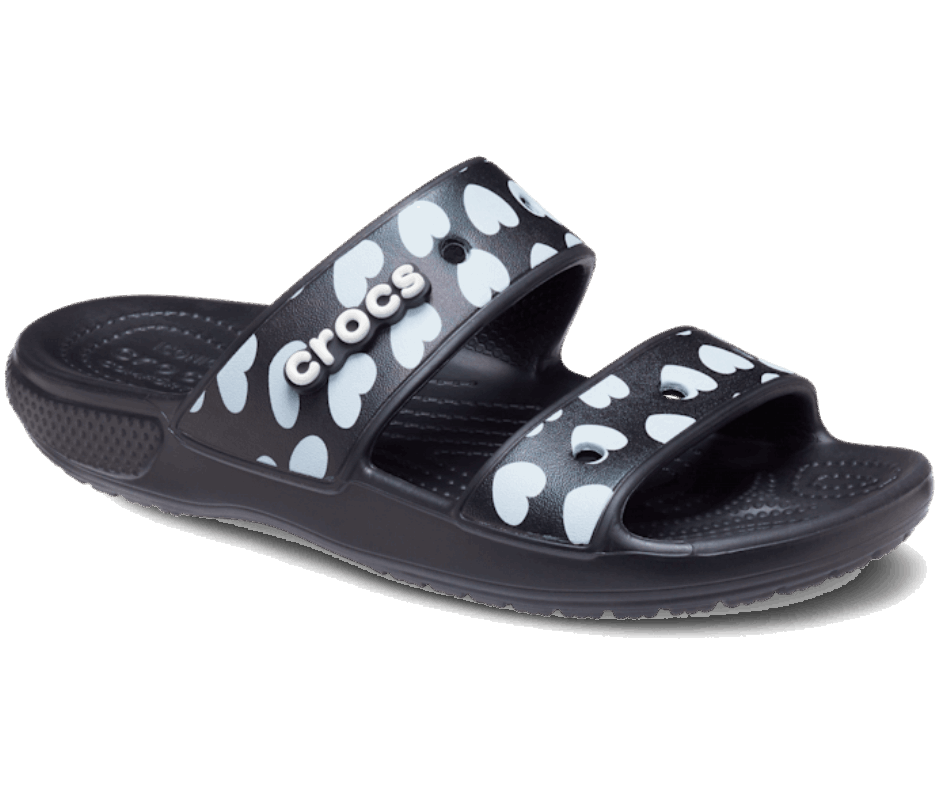 Crocs Classic  Heart Print Sandal Black-White