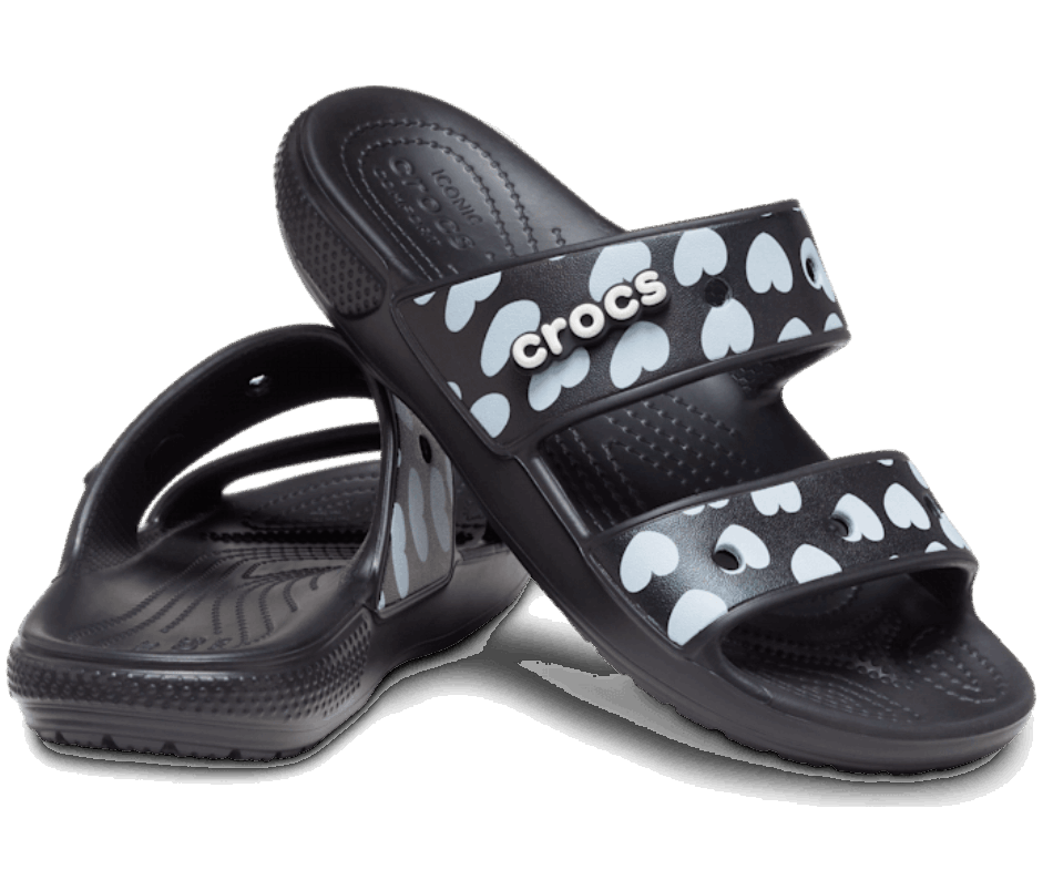 Crocs Classic  Heart Print Sandal Black-White
