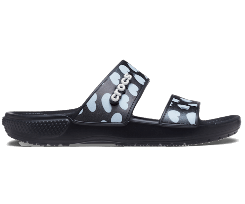 Crocs Classic  Heart Print Sandal Black-White