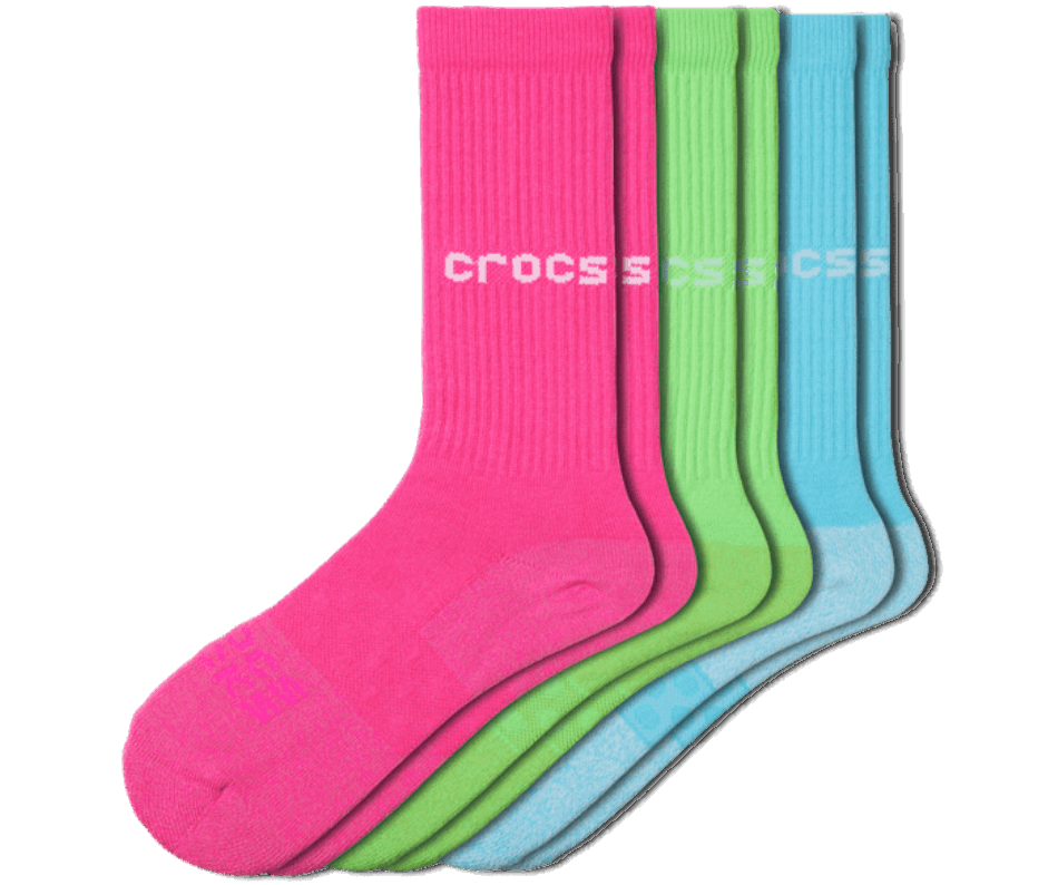 Crocs Socks Adult Crew Solid 3-Pack Electric Blue-Neon Pink