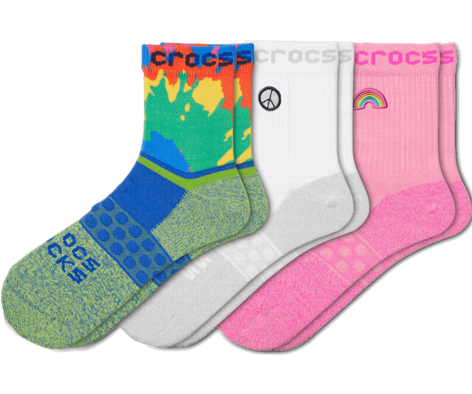 Crocs Socks Adult Quarter Graphic 3-Pack Electric Pink Tie Dye