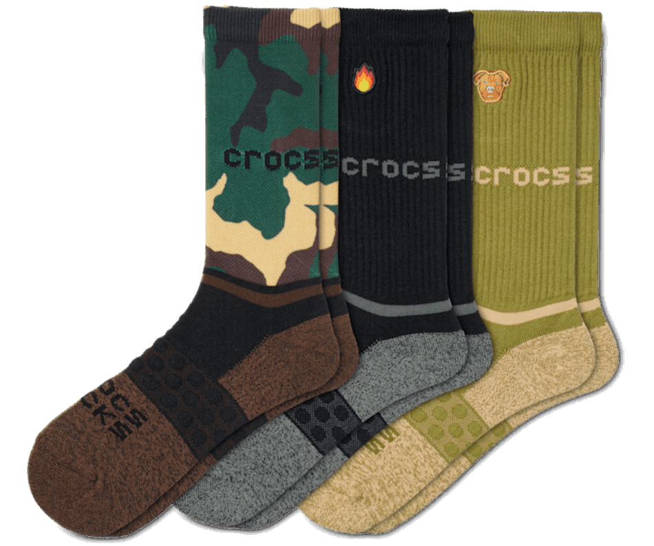 Crocs  Socks Adult Crew Graphic 3-Pack Black-Camo