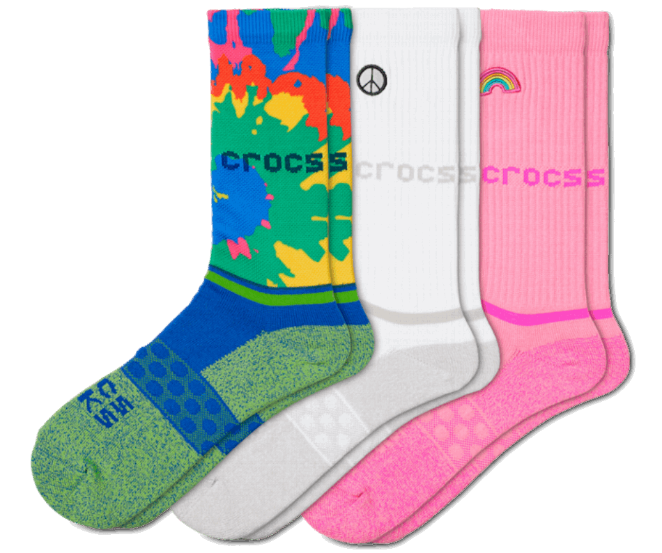 Crocs  Socks Adult Crew Graphic 3-Pack Electric Pink Tie Dye