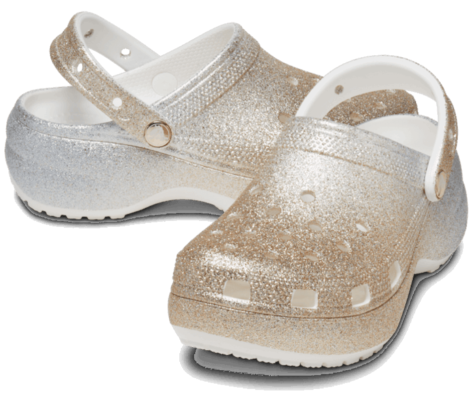 Crocs Women's Classic Platform Ombre Glitter Clog White-Gold
