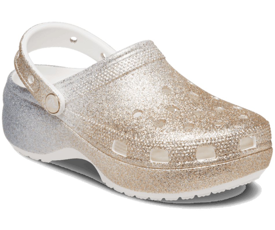 Crocs Women's Classic Platform Ombre Glitter Clog White-Gold