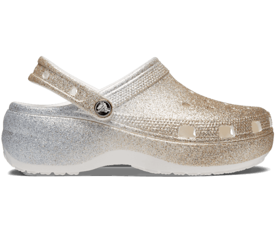 Crocs Women's Classic Platform Ombre Glitter Clog White-Gold