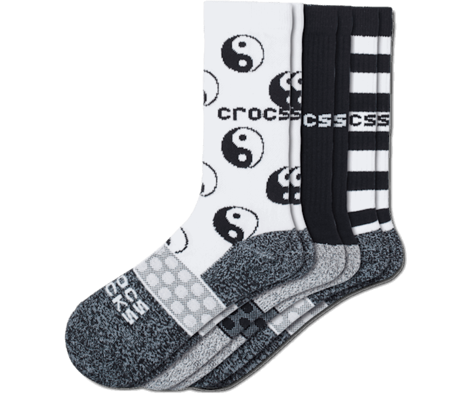 Crocs Socks Adult Crew Easy Icon 3-Pack Black-White