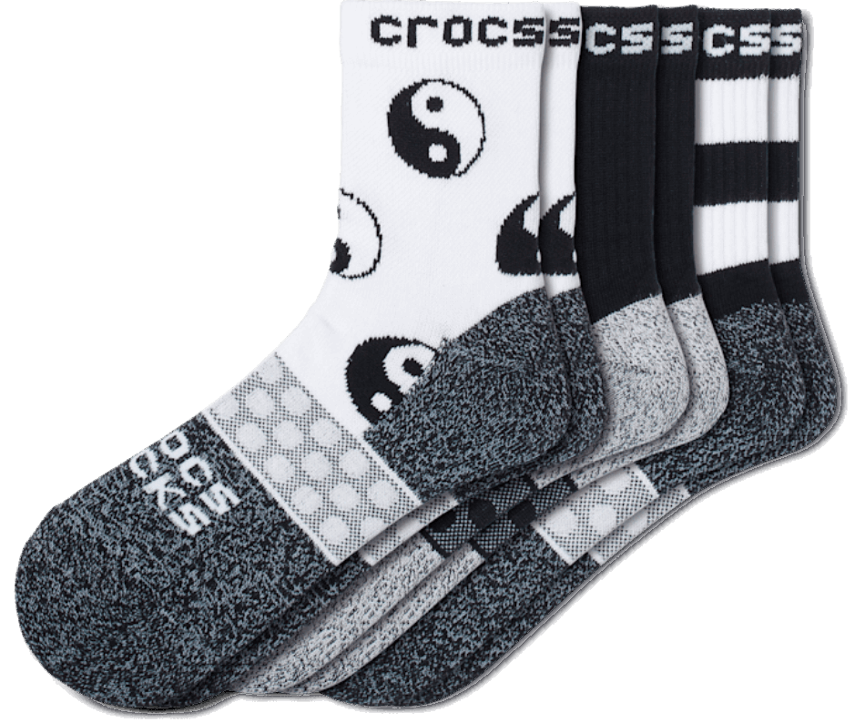 Crocs Socks Adult Quarter Easy Icon 3-Pack Black-White