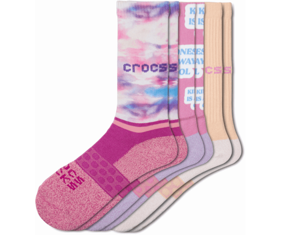Crocs Socks Adult Crew Seasonal Day Dreamer 3 Pack Barely Pink-Multi