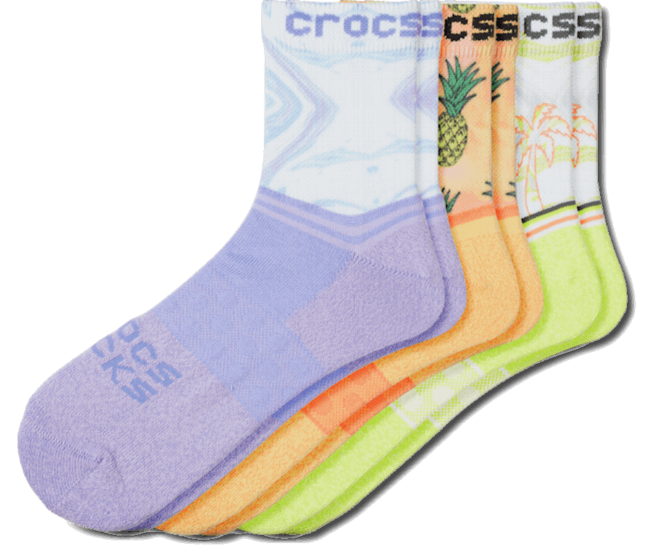 Crocs Socks Adult Quarter Retro Resort 3 Pack White-Tropical