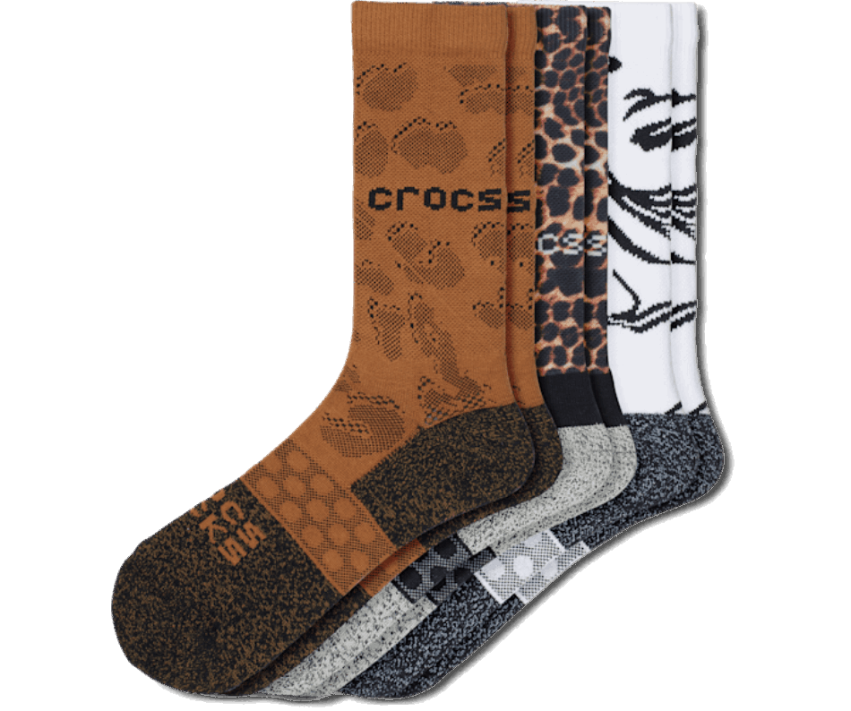 Crocs Socks Adult Crew Animal Remix 3 Pack Black-Multi Animal