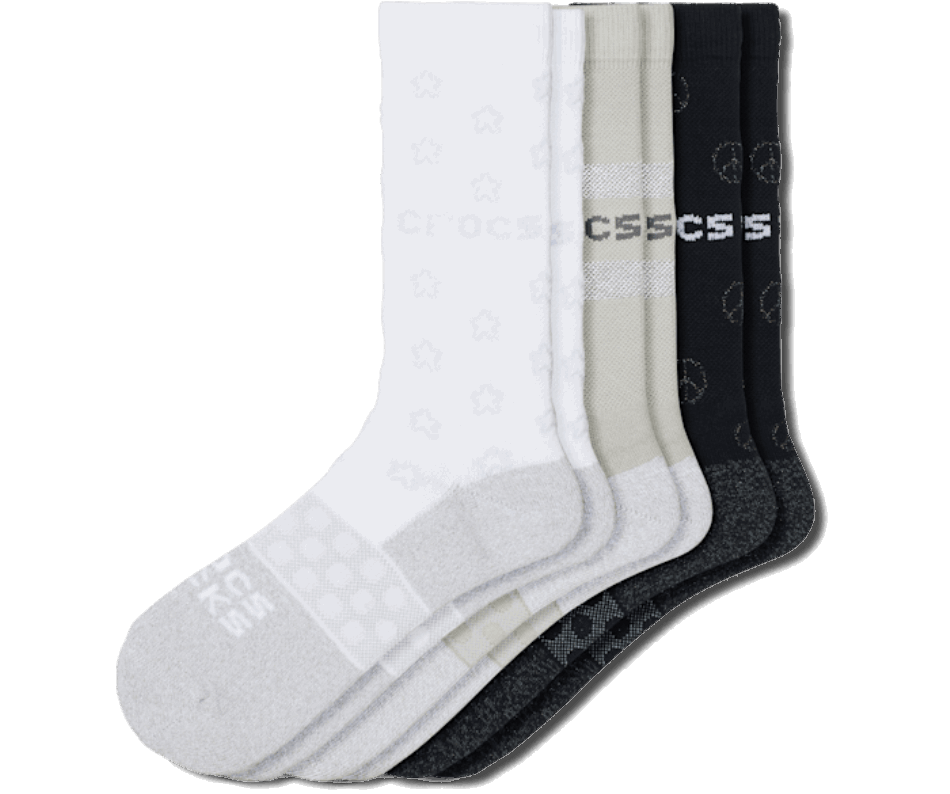 Crocs Socks Adult Crew Cyber Shine 3 Pack Shiny White-Black