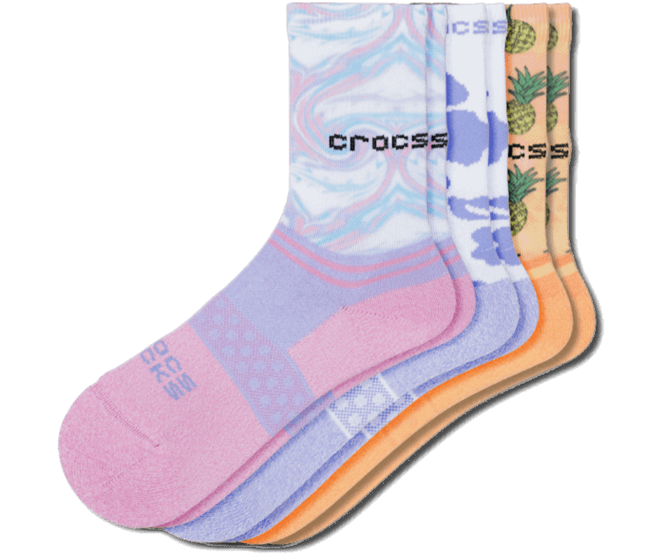Crocs Socks Kid Crew Girl Pool Party 3 -Pack Tropical-White