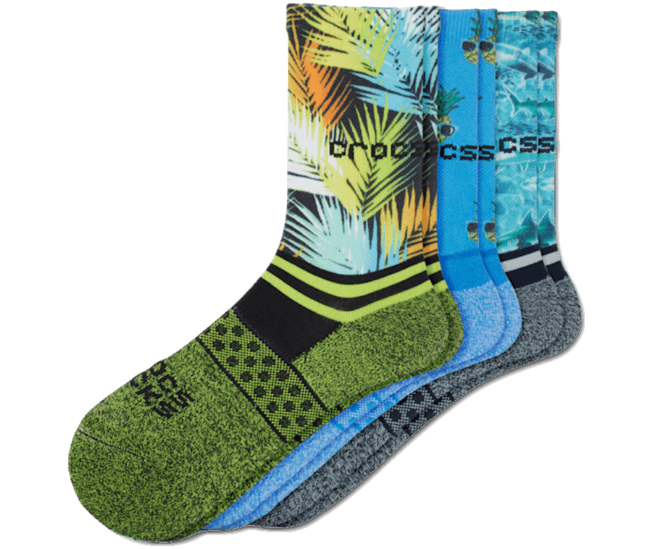 Crocs Socks Kid Crew Boy Pool Party 3 Pack Blue-Green