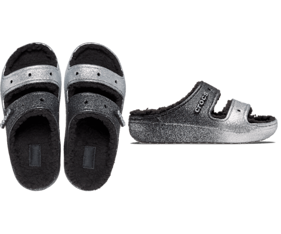 Crocs Classic Cozzzy Glitter Sandal Black-Silver