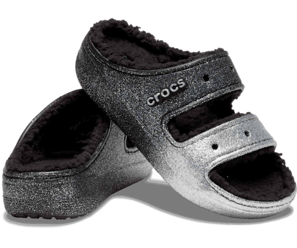 Crocs Classic  Cozzzy Glitter Sandal Black-Silver